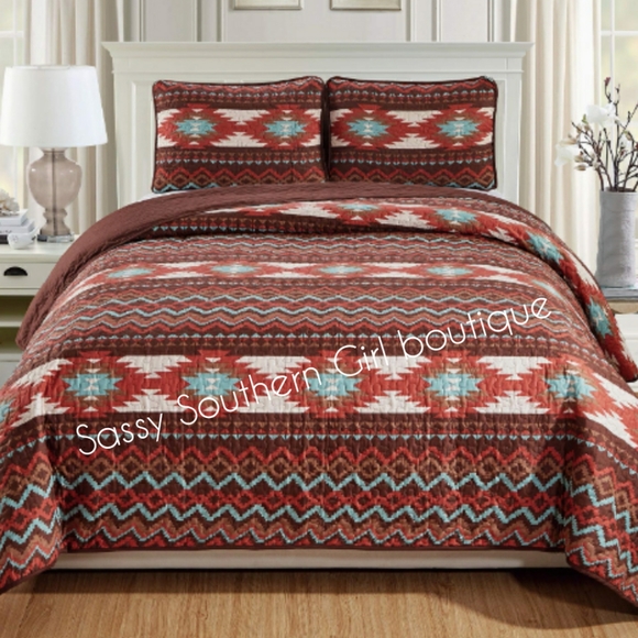 🆕⭐Boho Southwestern Aztec Quilted Bedspread set - Picture 2 of 6